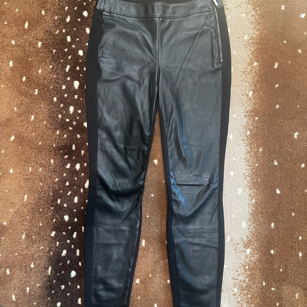 White House Black Market Black Faux Leather Pants Skinny Leg size 2R